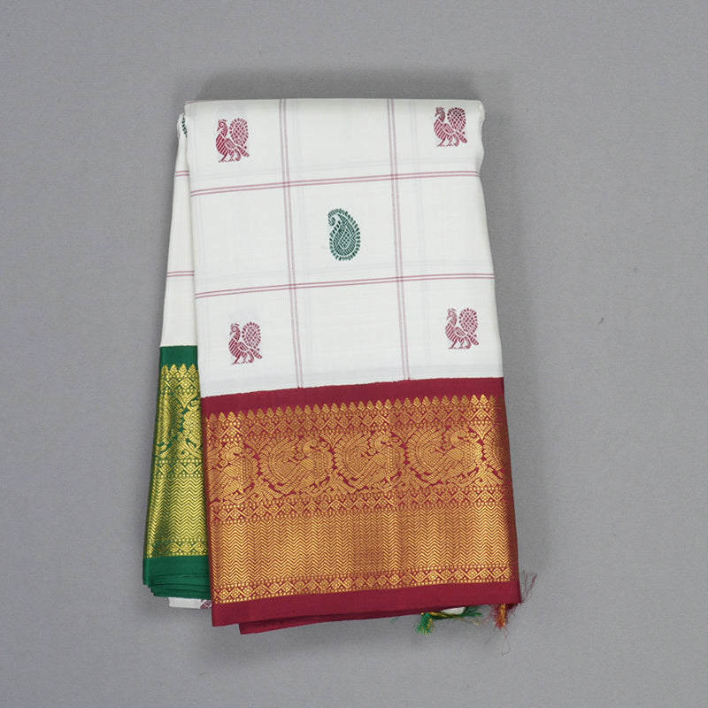 Hayagrivas Handloom Milk White Kanjivaram Silk Saree with Ganga Jamuna Border KBF208E5-1