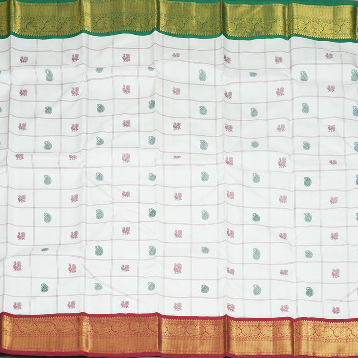 Hayagrivas Handloom Milk White Kanjivaram Silk Saree with Ganga Jamuna Border KBF208E5-1