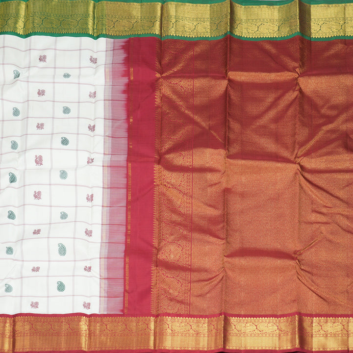 Hayagrivas Handloom Milk White Kanjivaram Silk Saree with Ganga Jamuna Border KBF208E5-1