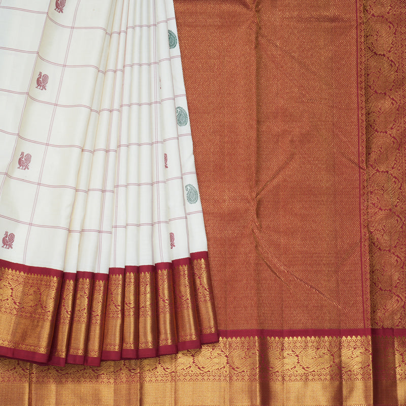 Hayagrivas Handloom Milk White Kanjivaram Silk Saree with Ganga Jamuna Border KBF208E5-1