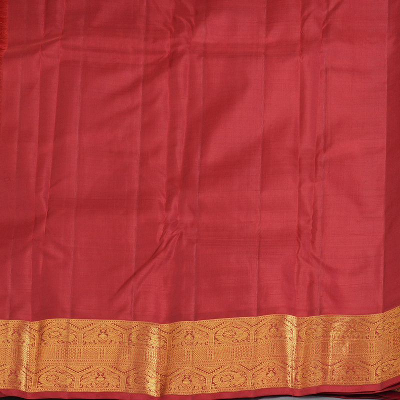 Hayagrivas Handloom Mango Yellow Kanjivaram Silk Saree with Araku Maroon & Green (Ganga Jamuna) Border KBF208E5-2