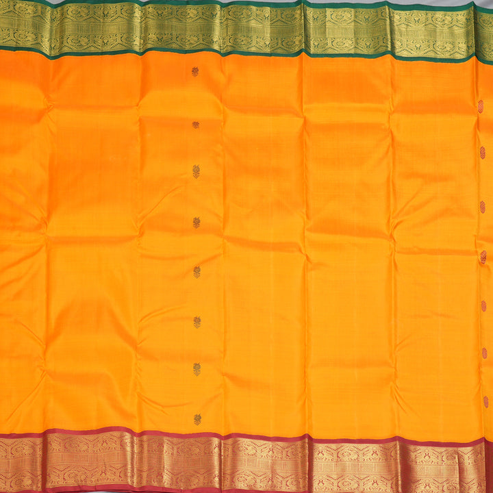 Hayagrivas Handloom Mango Yellow Kanjivaram Silk Saree with Araku Maroon & Green (Ganga Jamuna) Border KBF208E5-2