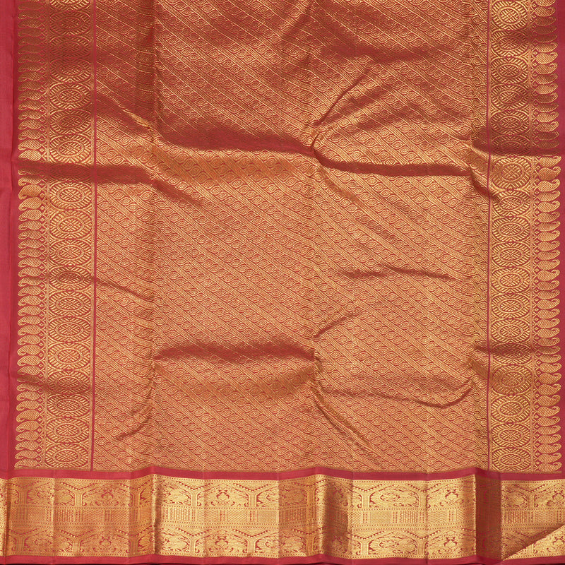Hayagrivas Handloom Mango Yellow Kanjivaram Silk Saree with Araku Maroon & Green (Ganga Jamuna) Border KBF208E5-2