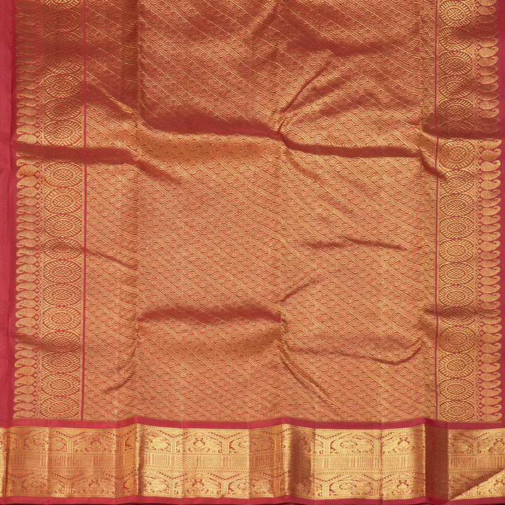 Hayagrivas Handloom Mango Yellow Kanjivaram Silk Saree with Araku Maroon & Green (Ganga Jamuna) Border KBF208E5-2