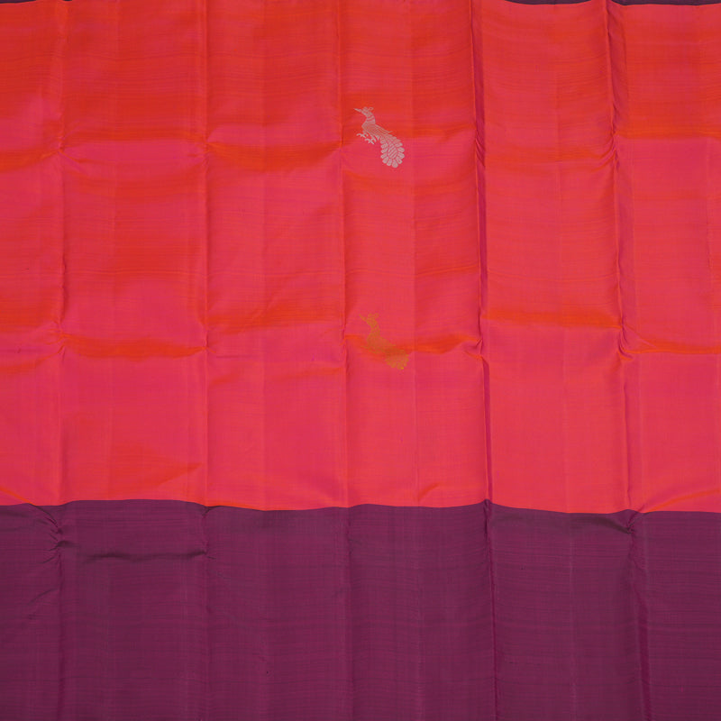 Hayagrivas Handloom Orangish-Pink Kanjivaram Silk Saree with Purple Border KBF20D1-17