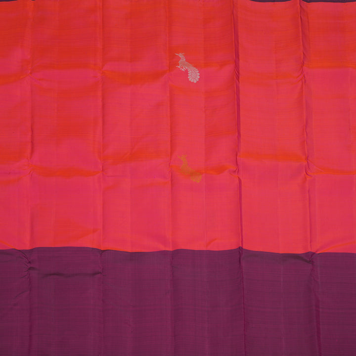 Hayagrivas Handloom Orangish-Pink Kanjivaram Silk Saree with Purple Border KBF20D1-17