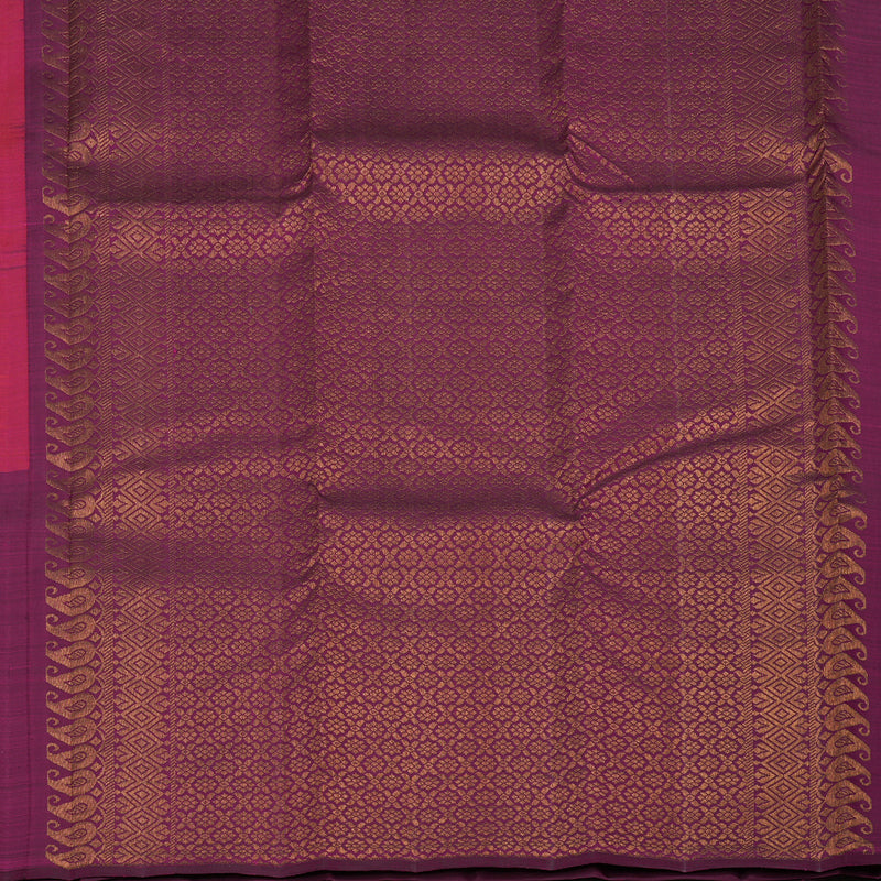 Hayagrivas Handloom Orangish-Pink Kanjivaram Silk Saree with Purple Border KBF20D1-17
