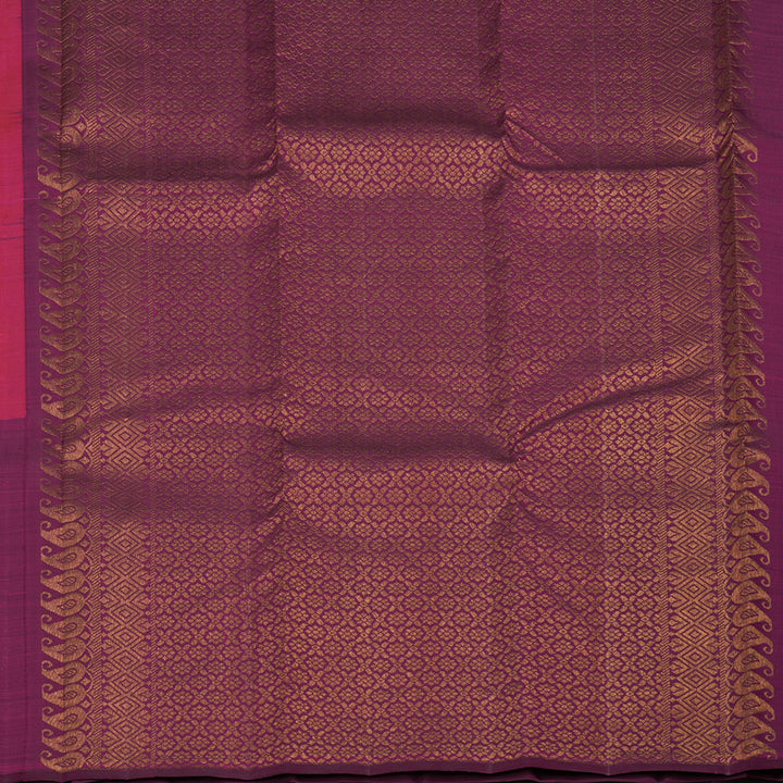 Hayagrivas Handloom Orangish-Pink Kanjivaram Silk Saree with Purple Border KBF20D1-17