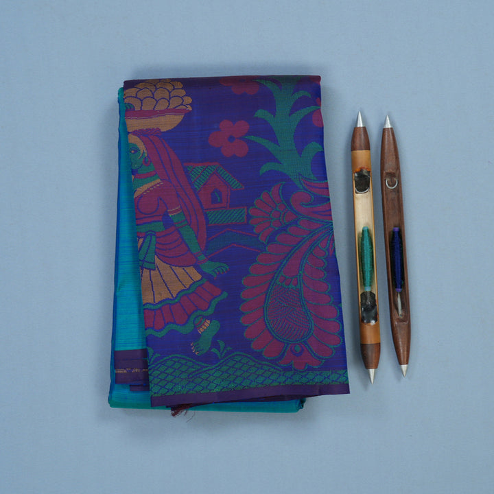Hayagrivas Handloom Mayilkazhuthu Kanjivaram Silk Saree with Purplish-Blue Border KBF20D1-19