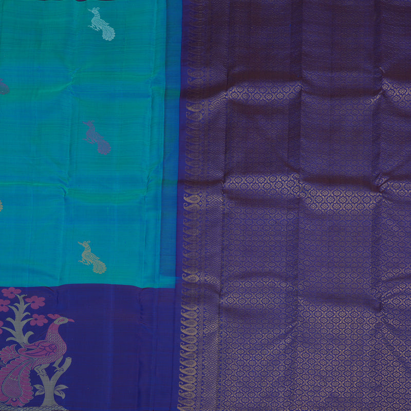 Hayagrivas Handloom Mayilkazhuthu Kanjivaram Silk Saree with Purplish-Blue Border KBF20D1-19