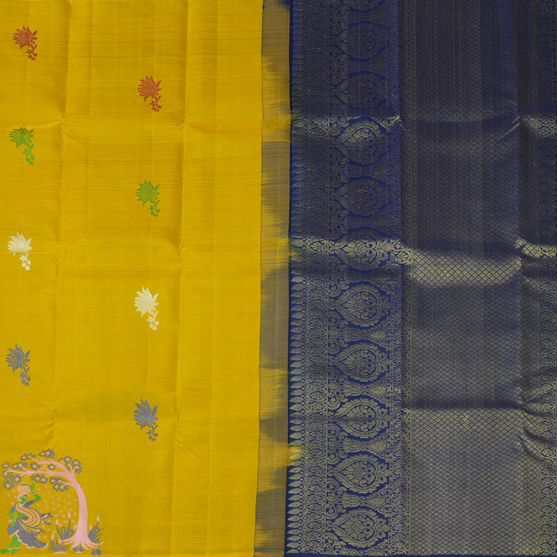 Hayagrivas Handloom Sampanga Yellow Kanjivaram Silk Saree KBF20D1-2
