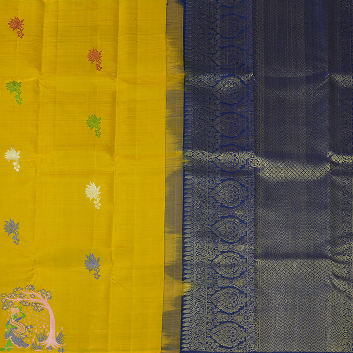 Hayagrivas Handloom Sampanga Yellow Kanjivaram Silk Saree KBF20D1-2