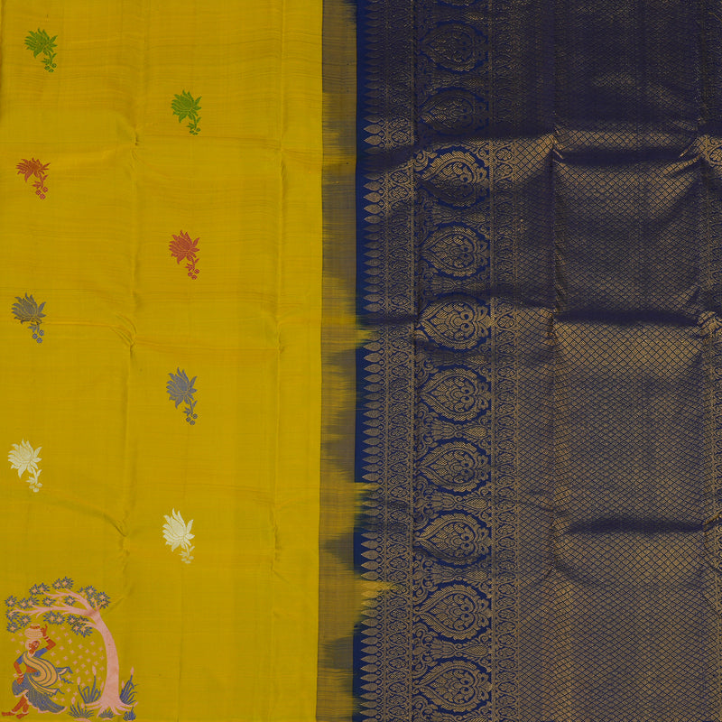 Hayagrivas Handloom Sampanga Yellow Kanjivaram Silk Saree KBF20D1-3