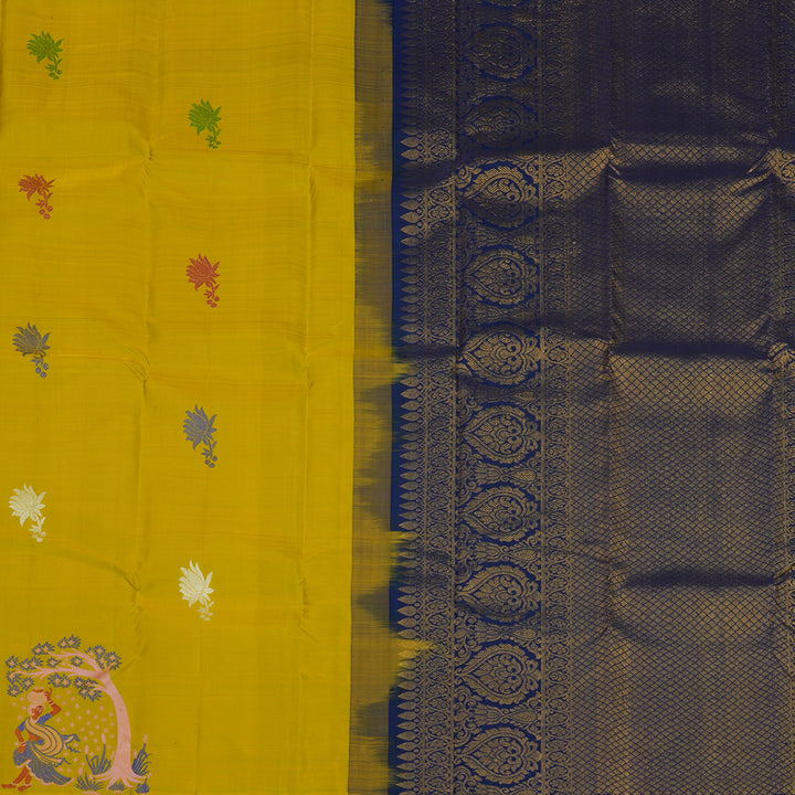 Hayagrivas Handloom Sampanga Yellow Kanjivaram Silk Saree KBF20D1-3