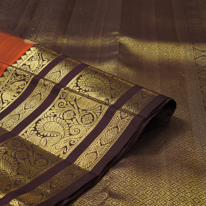 Hayagrivas Handloom Rust Orange Kanjivaram Silk Saree with Kanchana Brown Border KBF210E11-1