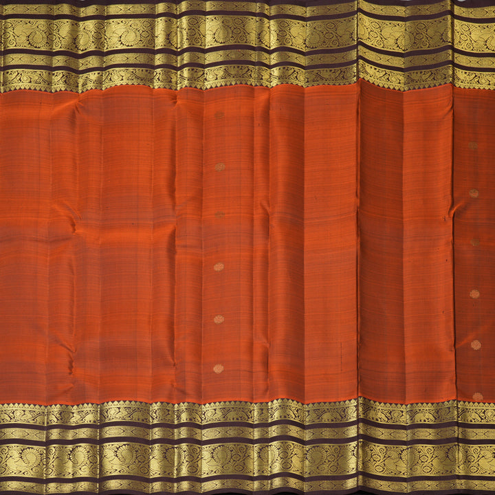 Hayagrivas Handloom Rust Orange Kanjivaram Silk Saree with Kanchana Brown Border KBF210E11-1