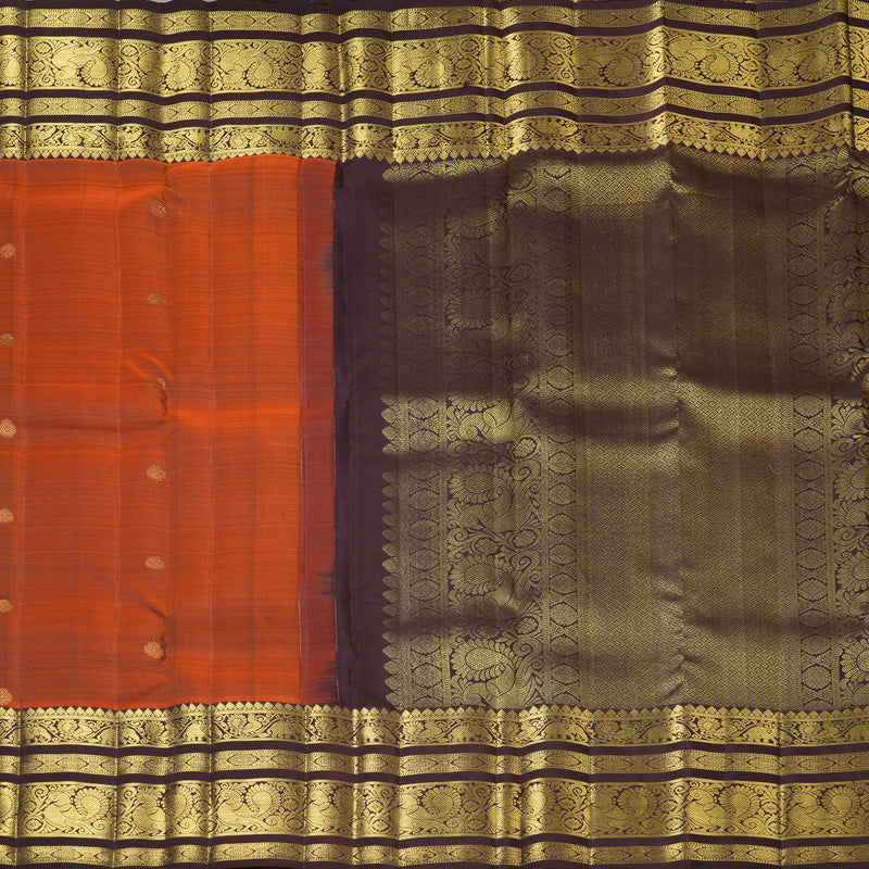Hayagrivas Handloom Rust Orange Kanjivaram Silk Saree with Kanchana Brown Border KBF210E11-1
