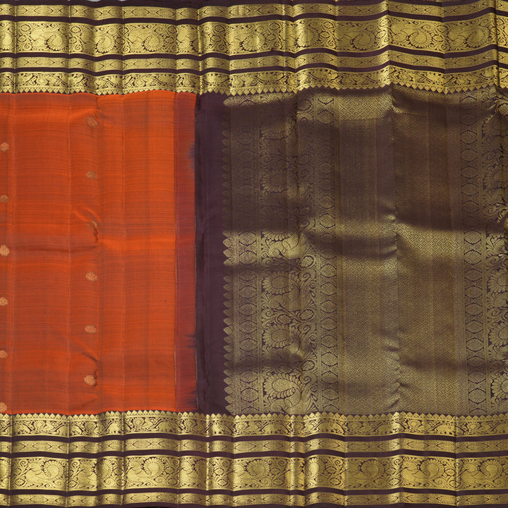Hayagrivas Handloom Rust Orange Kanjivaram Silk Saree with Kanchana Brown Border KBF210E11-1