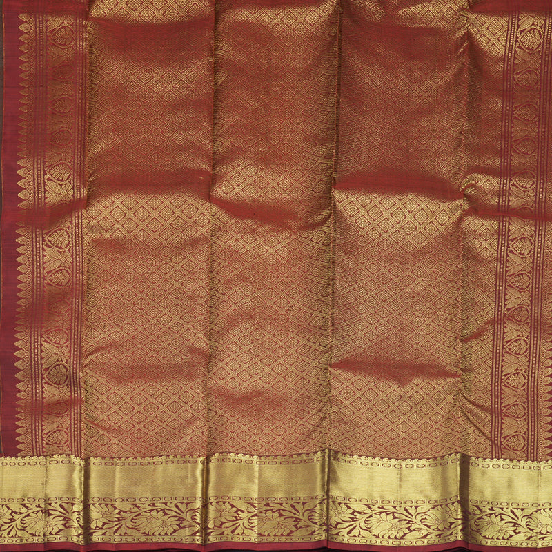 Hayagrivas Handloom Bottle Green Kanjivaram Silk Saree with Maroon Border KBF210E12-2