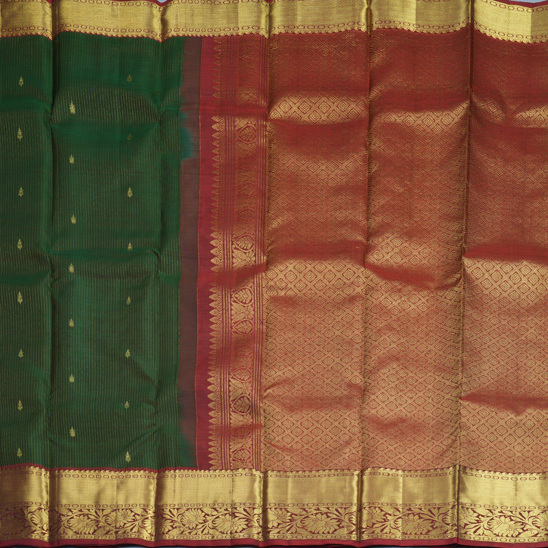 Hayagrivas Handloom Bottle Green Kanjivaram Silk Saree with Maroon Border KBF210E12-2