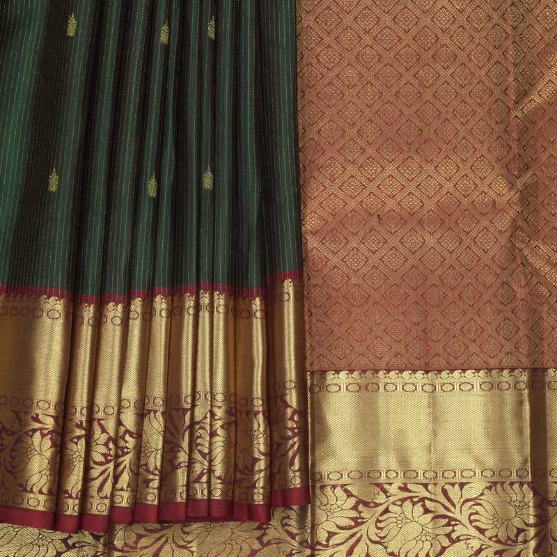 Hayagrivas Handloom Bottle Green Kanjivaram Silk Saree with Maroon Border KBF210E12-2