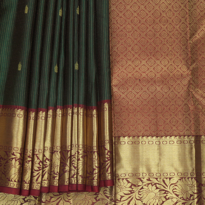 Hayagrivas Handloom Bottle Green Kanjivaram Silk Saree with Maroon Border KBF210E12-2