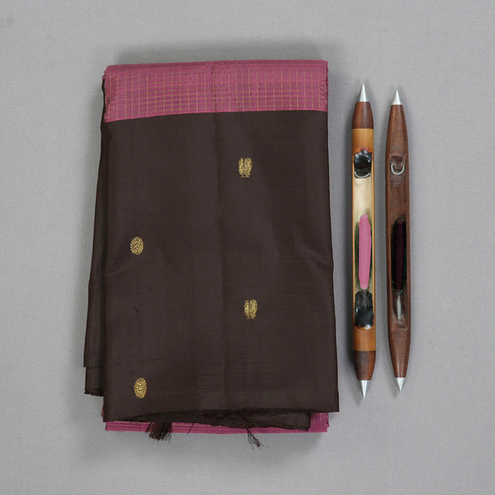 Hayagrivas Handloom Dark Rosewood Pink Kanjivaram Silk Saree with Brown Border KBF210E13-1