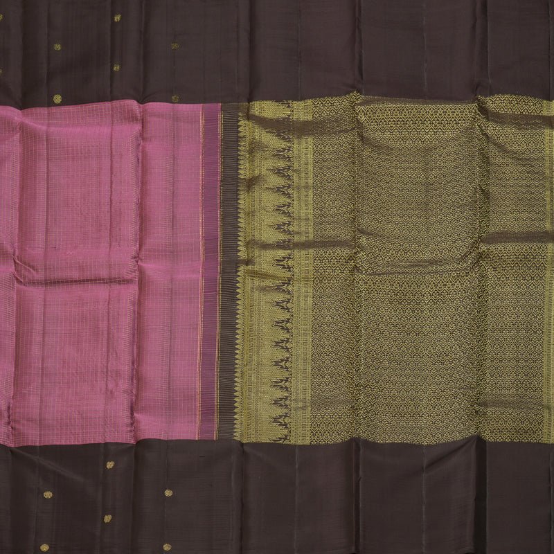 Hayagrivas Handloom Dark Rosewood Pink Kanjivaram Silk Saree with Brown Border KBF210E13-1