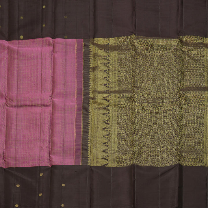 Hayagrivas Handloom Dark Rosewood Pink Kanjivaram Silk Saree with Brown Border KBF210E13-1