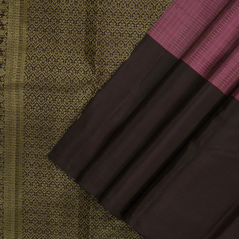 Hayagrivas Handloom Dark Rosewood Pink Kanjivaram Silk Saree with Brown Border KBF210E13-1