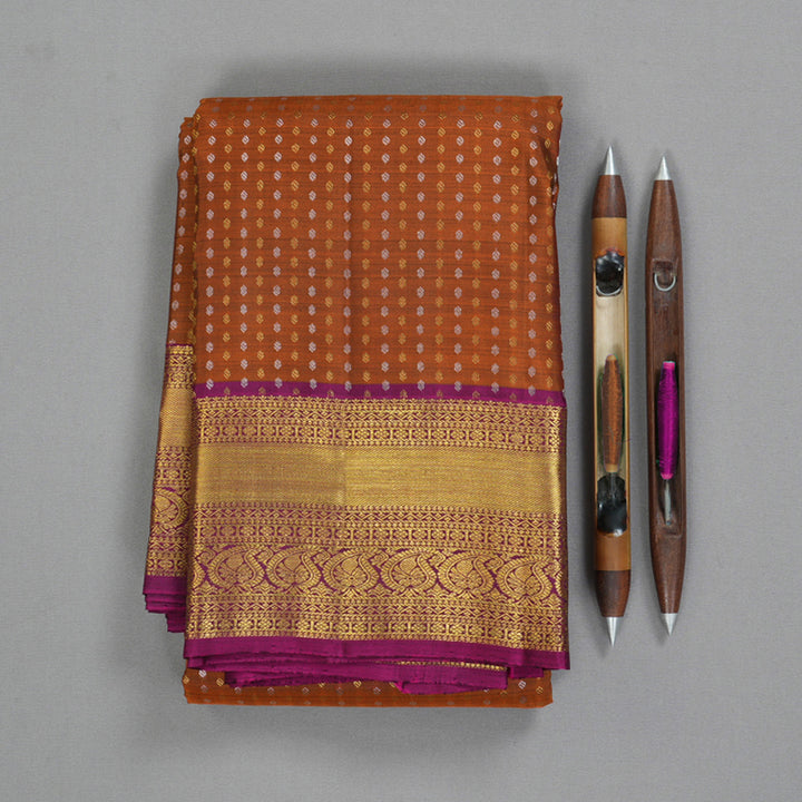 Hayagrivas Handloom Rust Orange Kanjivaram Silk Saree with Wine Purple Border KBF210E15-3