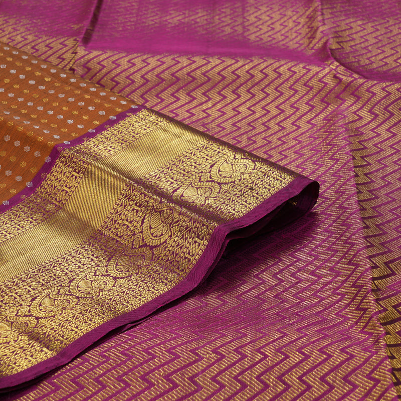 Hayagrivas Handloom Rust Orange Kanjivaram Silk Saree with Wine Purple Border KBF210E15-3