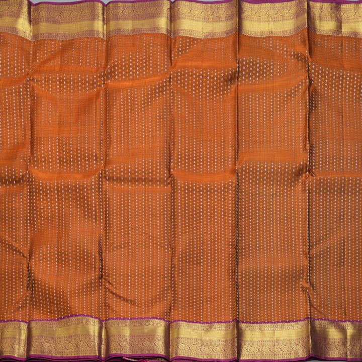 Hayagrivas Handloom Rust Orange Kanjivaram Silk Saree with Wine Purple Border KBF210E15-3