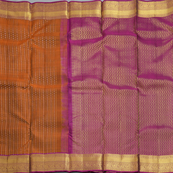 Hayagrivas Handloom Rust Orange Kanjivaram Silk Saree with Wine Purple Border KBF210E15-3