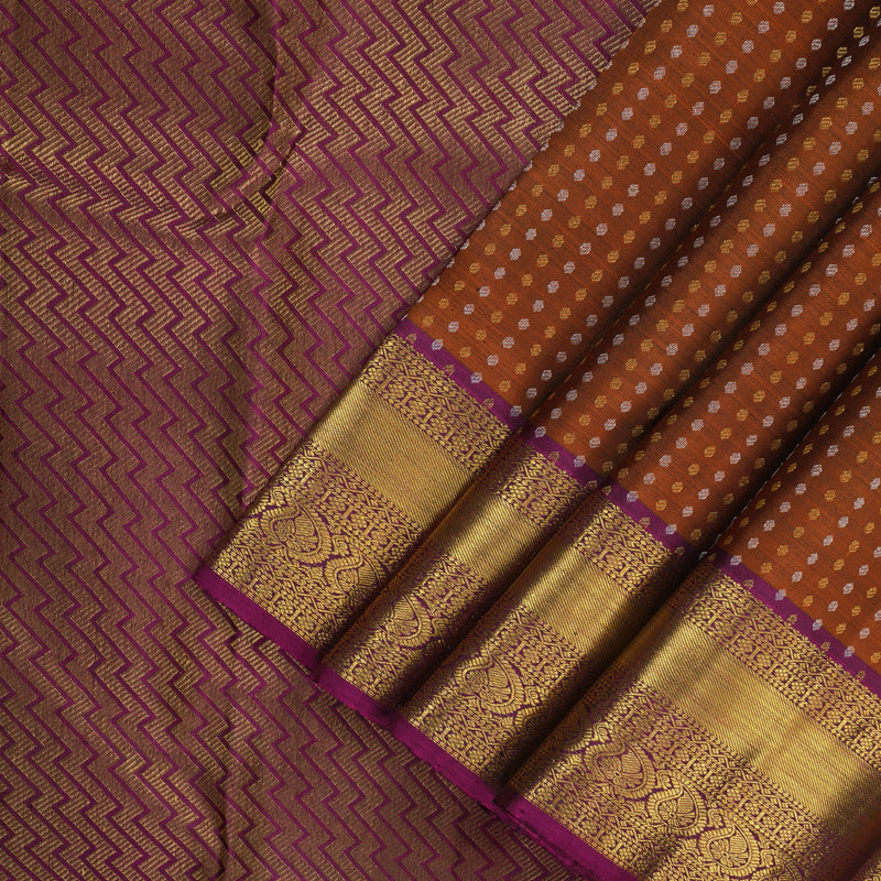 Hayagrivas Handloom Rust Orange Kanjivaram Silk Saree with Wine Purple Border KBF210E15-3