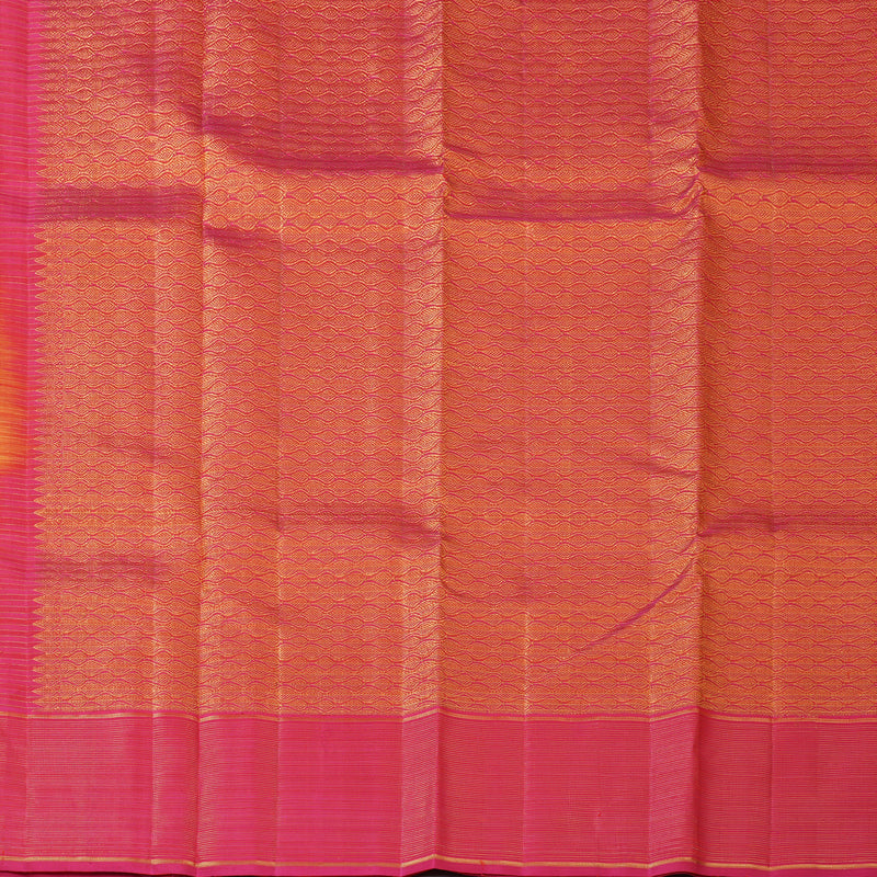 Hayagrivas Handloom Orange Checks Kanjivaram Silk Saree with Pink Border KBF210E17-1
