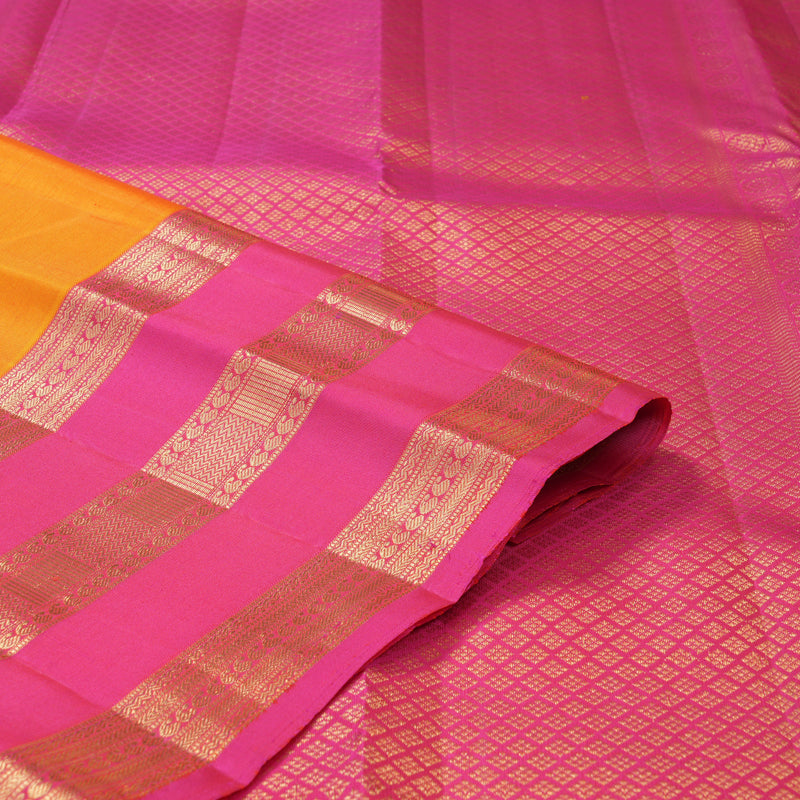 Hayagrivas Handloom Golden Yellow Kanjivaram Silk Saree with Pink Border KBF210E18-1