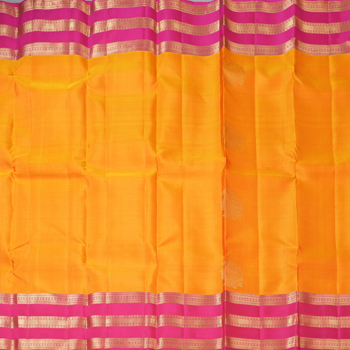 Hayagrivas Handloom Golden Yellow Kanjivaram Silk Saree with Pink Border KBF210E18-1