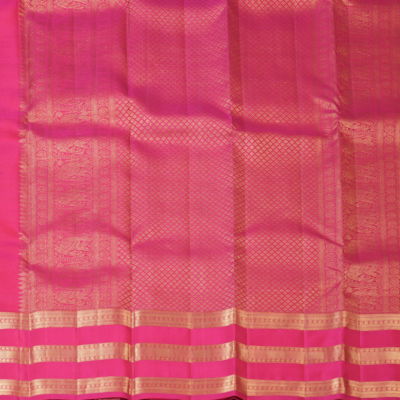 Hayagrivas Handloom Golden Yellow Kanjivaram Silk Saree with Pink Border KBF210E18-1