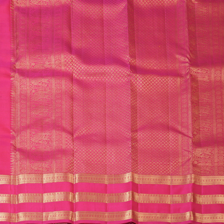 Hayagrivas Handloom Golden Yellow Kanjivaram Silk Saree with Pink Border KBF210E18-1