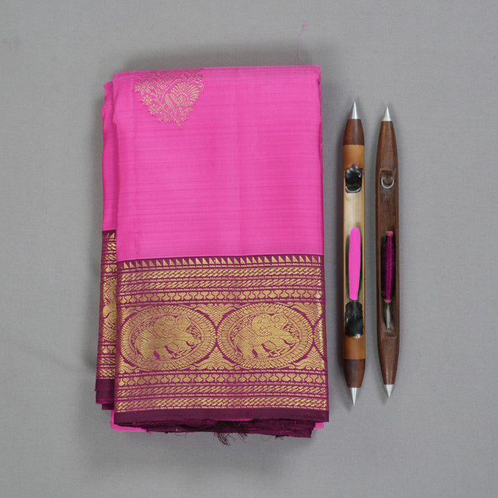 Hayagrivas Handloom Dark Lotus Pink Kanjivaram Silk Saree with Wine Purple Border KBF210E21-3
