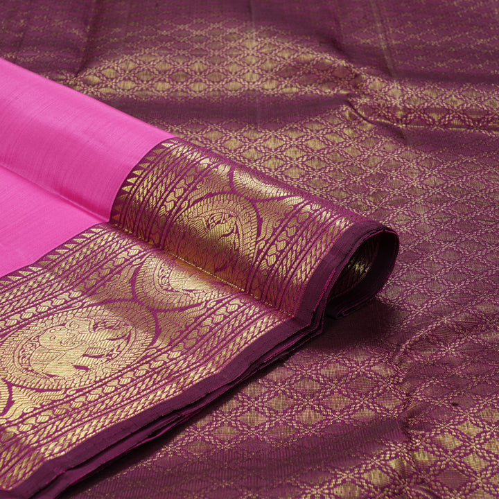 Hayagrivas Handloom Dark Lotus Pink Kanjivaram Silk Saree with Wine Purple Border KBF210E21-3