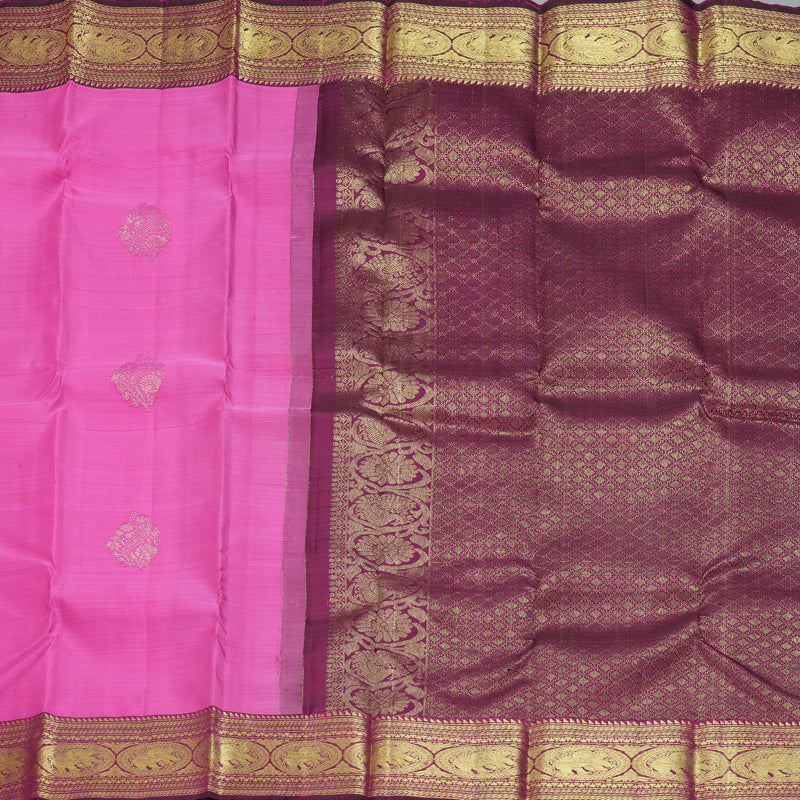 Hayagrivas Handloom Dark Lotus Pink Kanjivaram Silk Saree with Wine Purple Border KBF210E21-3