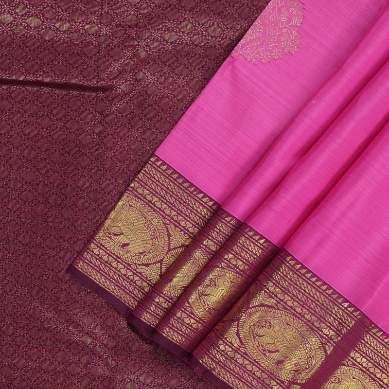 Hayagrivas Handloom Dark Lotus Pink Kanjivaram Silk Saree with Wine Purple Border KBF210E21-3
