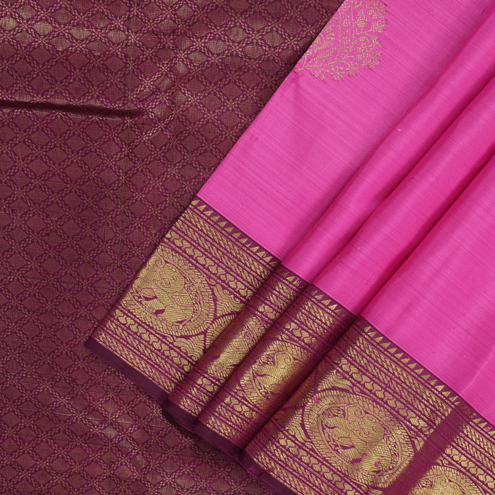 Hayagrivas Handloom Dark Lotus Pink Kanjivaram Silk Saree with Wine Purple Border KBF210E21-3
