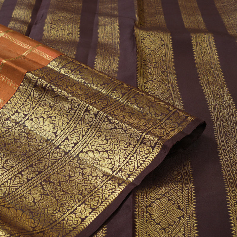 Hayagrivas Handloom Rust Orange Kanjivaram Silk Saree with Kanchana Brown Border KBF210E28-1