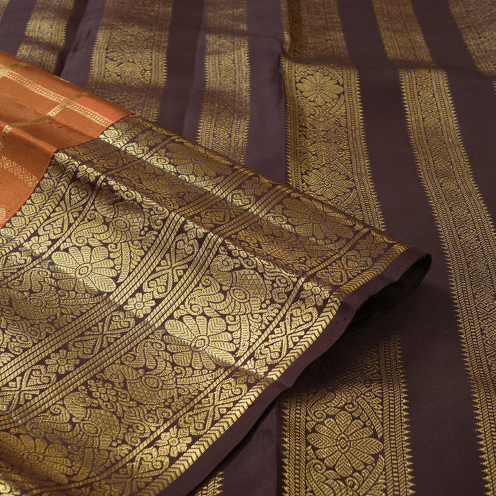 Hayagrivas Handloom Rust Orange Kanjivaram Silk Saree with Kanchana Brown Border KBF210E28-1