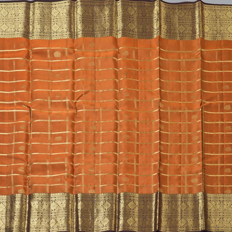 Hayagrivas Handloom Rust Orange Kanjivaram Silk Saree with Kanchana Brown Border KBF210E28-1
