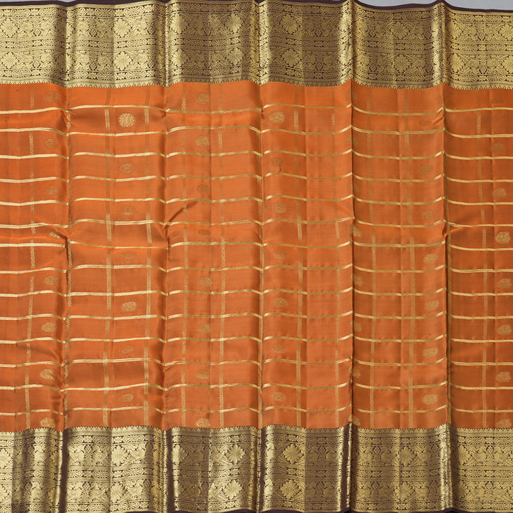 Hayagrivas Handloom Rust Orange Kanjivaram Silk Saree with Kanchana Brown Border KBF210E28-1