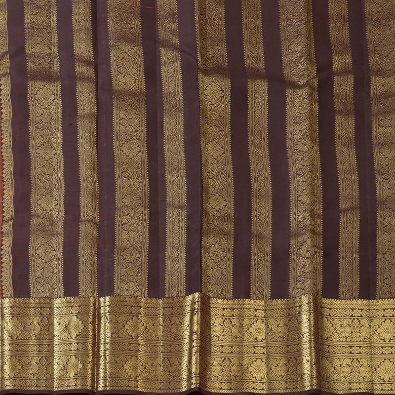 Hayagrivas Handloom Rust Orange Kanjivaram Silk Saree with Kanchana Brown Border KBF210E28-1